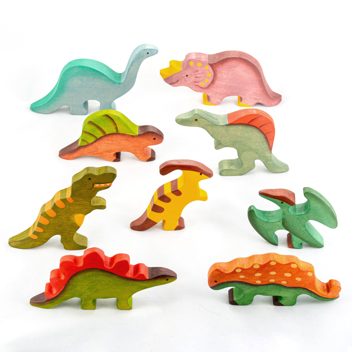 Wooden Dinosaur toy set painted- 6 pieces