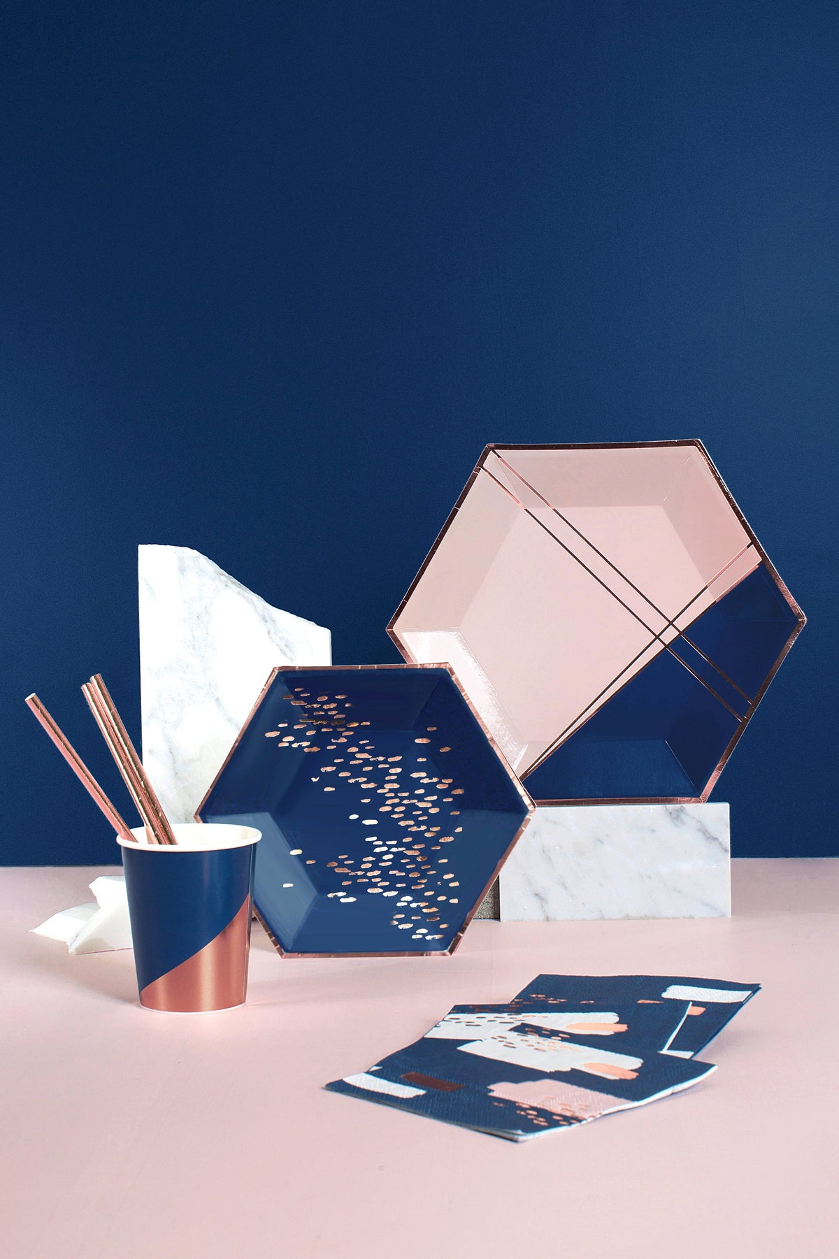 Navy & Blush Pink Cocktail Napkins