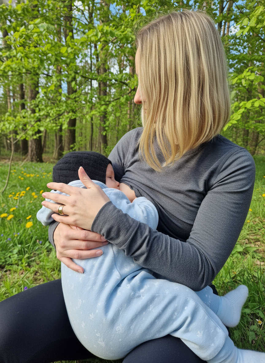 Breastfeeding Lightweight Long Sleeve T-shirt – Gray